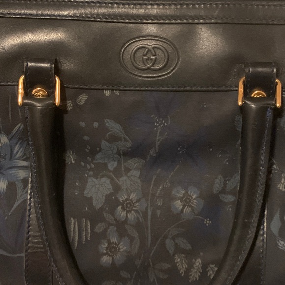 GUCCI Vintage Boston Bag Blue Flora Japan - Picture 2 of 5